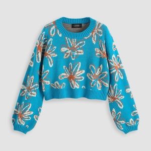 Cider Retro Floral Print Cropped Sweater